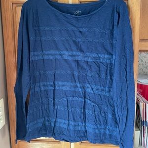 LOFT lace trim blue long sleeve tee